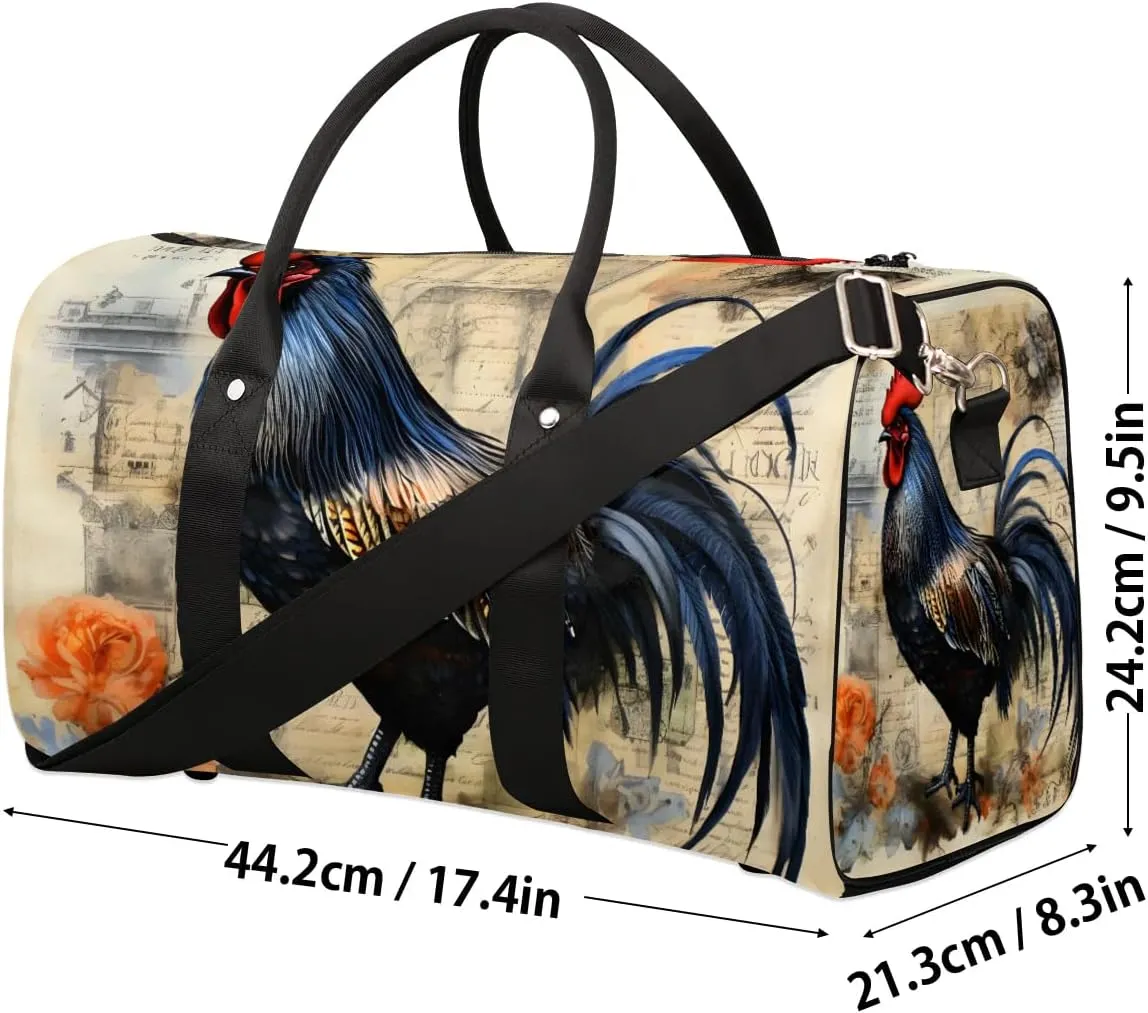 Rooster Print Travel Duffel Bag for Women Men Waterproof Foldable Overnight Weekender Bag Large Capacity Sports Gym Bag