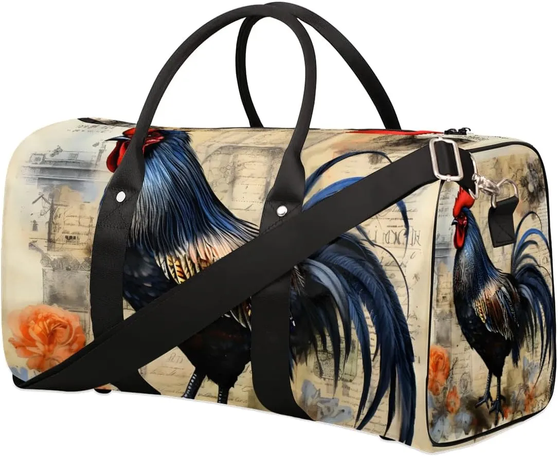 Rooster Print Travel Duffel Bag for Women Men Waterproof Foldable Overnight Weekender Bag Large Capacity Sports Gym Bag