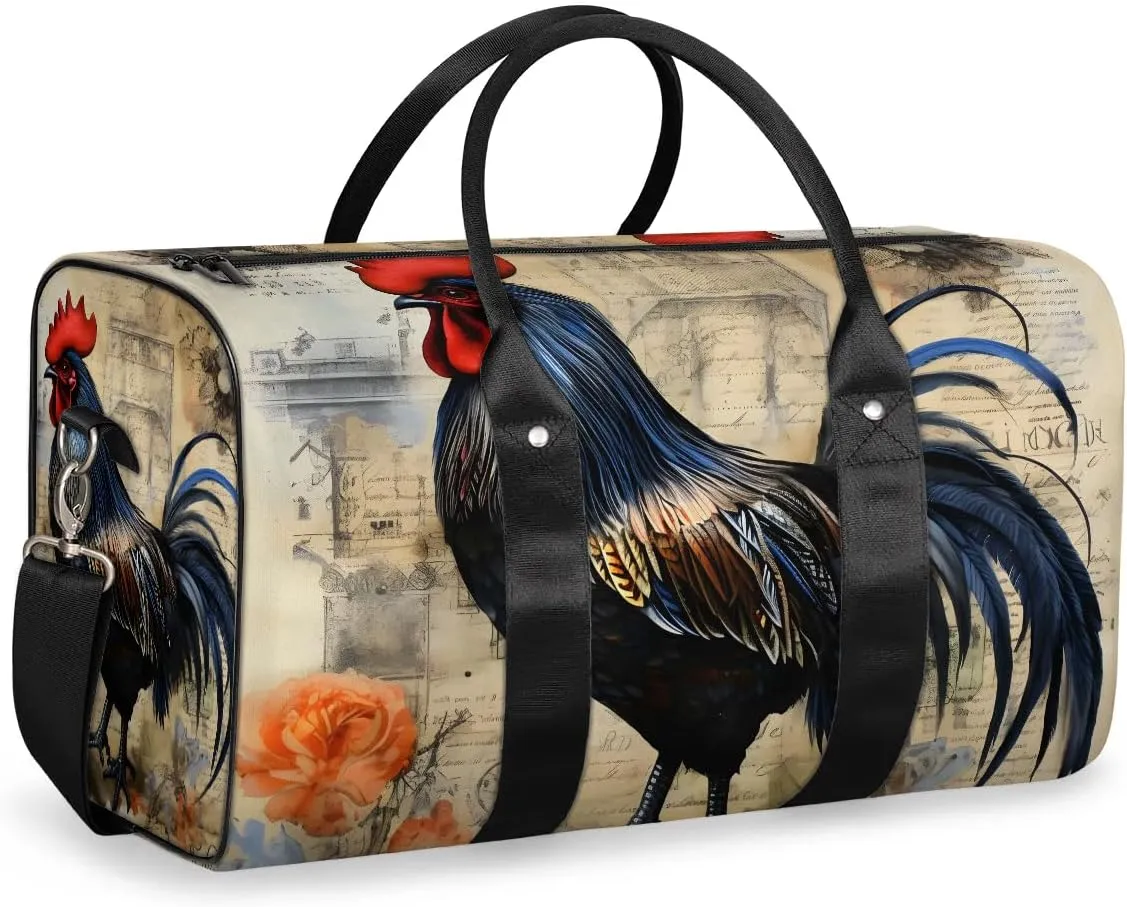 Rooster Print Travel Duffel Bag for Women Men Waterproof Foldable Overnight Weekender Bag Large Capacity Sports Gym Bag