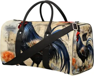 Rooster Print Travel Duffel Bag for Women Men Waterproof Foldable Overnight Weekender Bag Large Capacity Sports Gym Bag