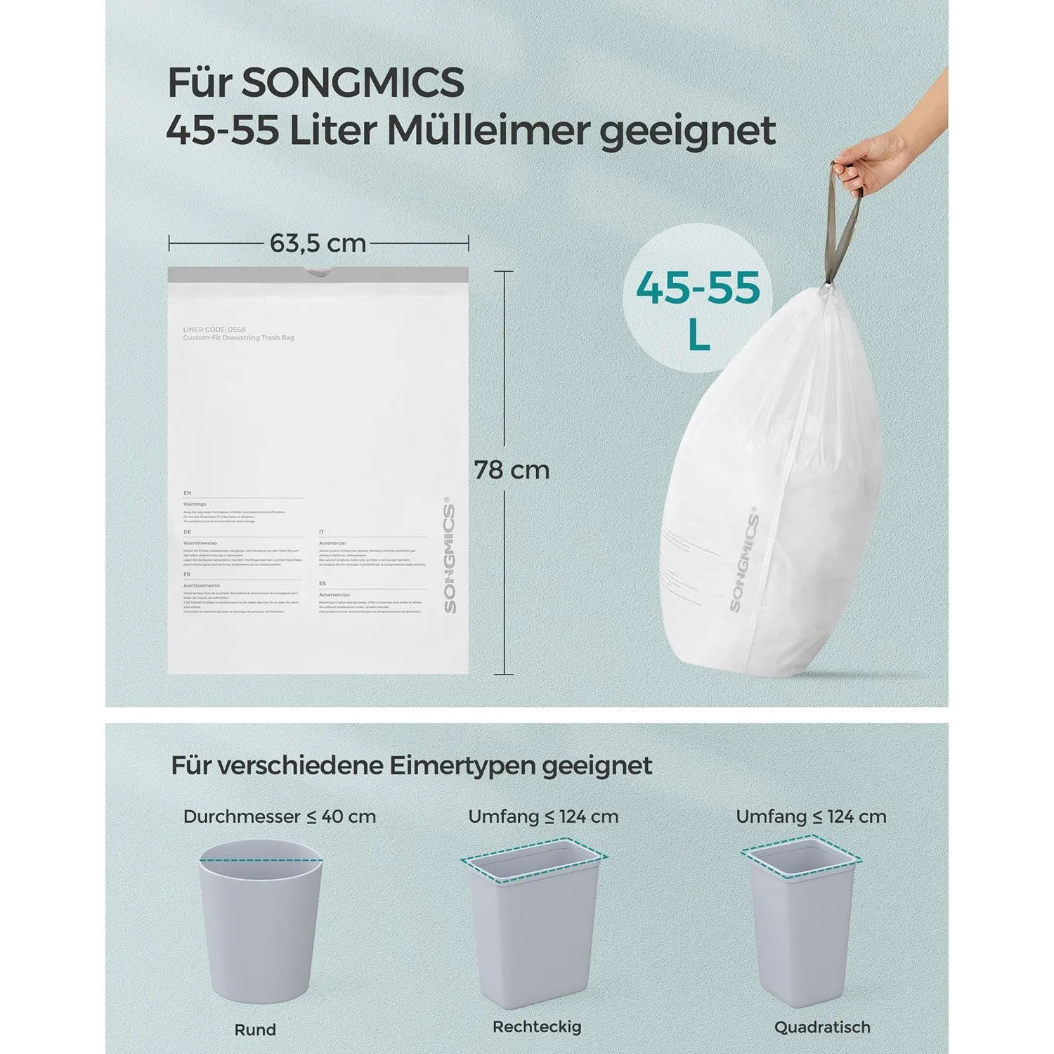 Rootz 3 Pack White Drawstring Trash Bags - Garbage Bags - Waste Bags - Heavy Duty Polyethylene Plastic - 63.5cm x 78cm - 45-55 Liter Capacity - 25kg Load Capacity - 10kg Drawstring Capacity
