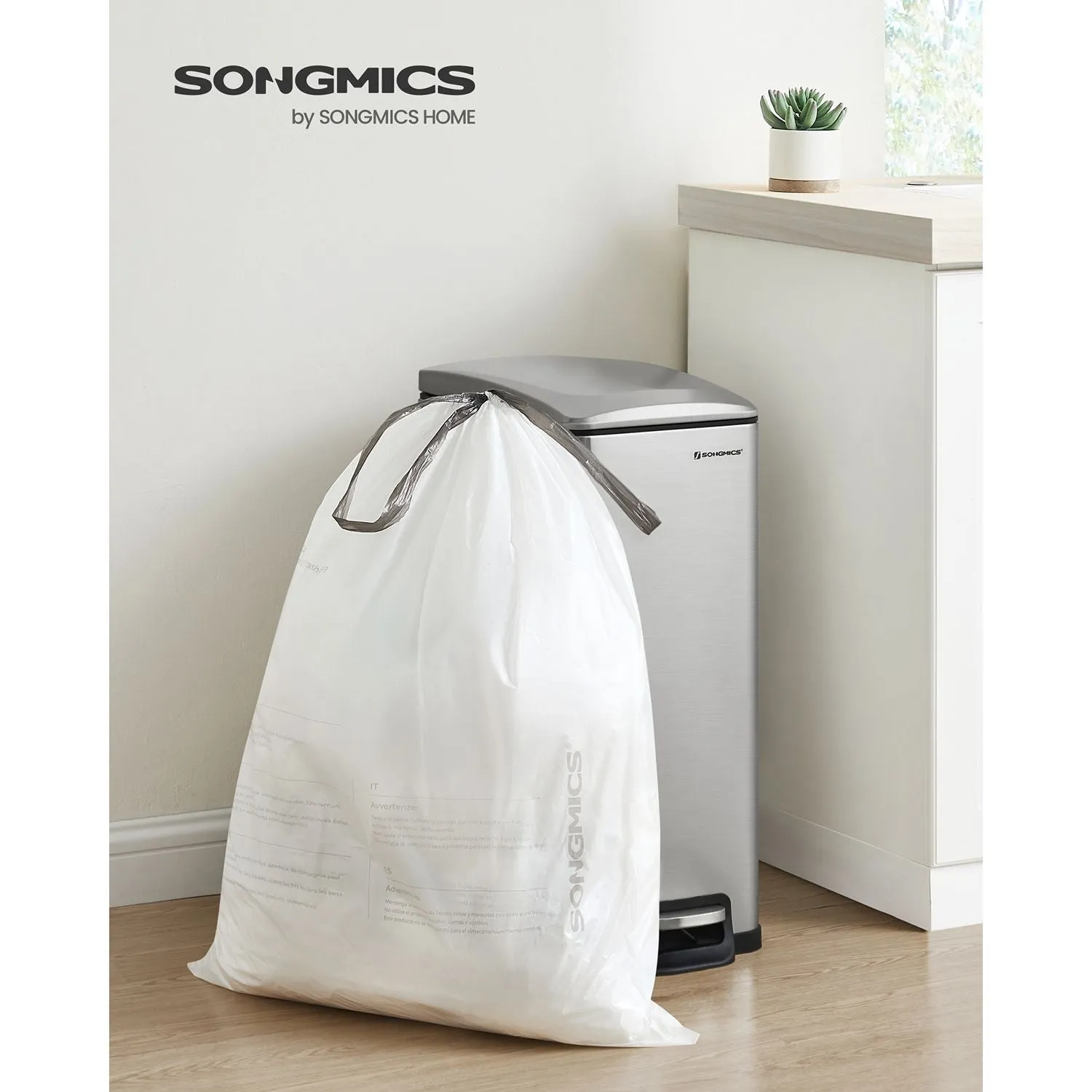 Rootz 3 Pack White Drawstring Trash Bags - Garbage Bags - Waste Bags - Heavy Duty Polyethylene Plastic - 63.5cm x 78cm - 45-55 Liter Capacity - 25kg Load Capacity - 10kg Drawstring Capacity
