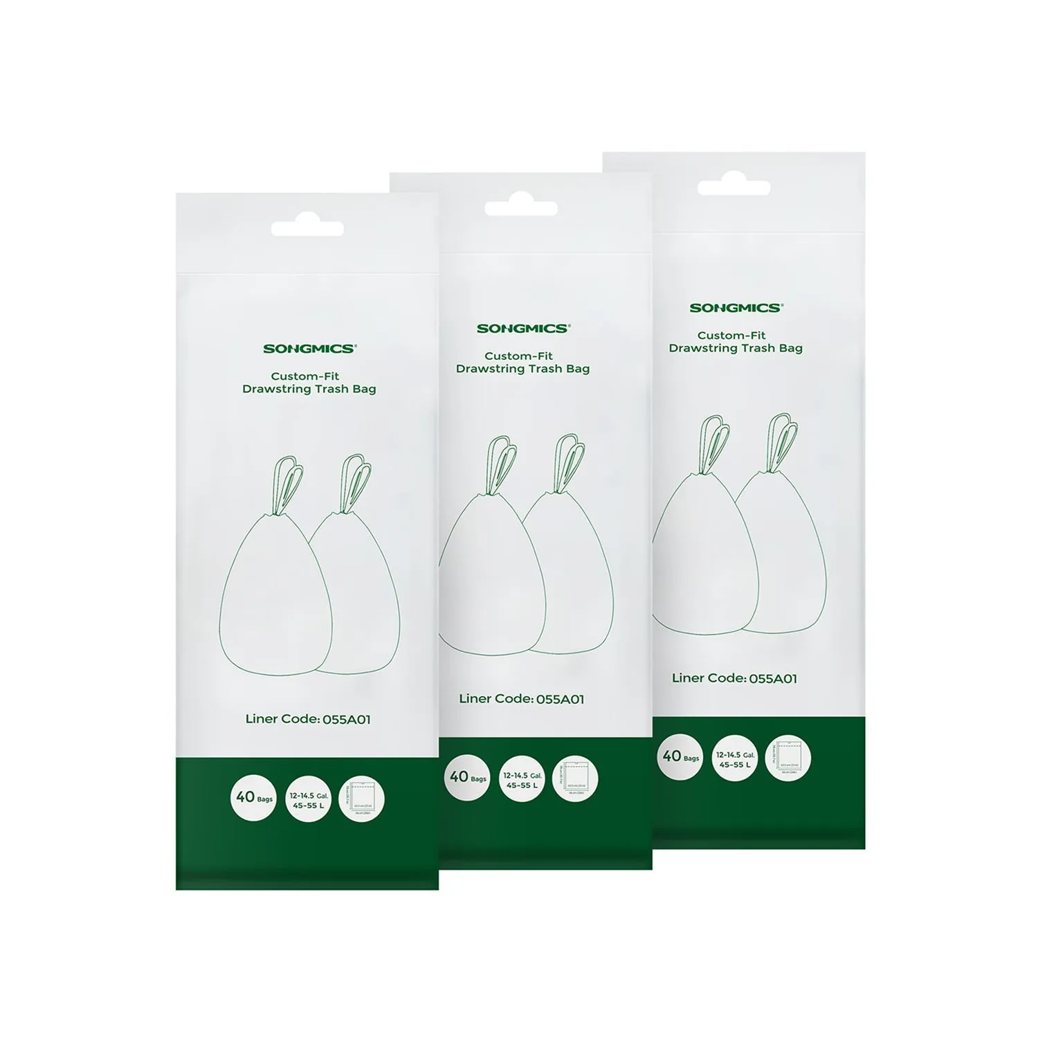 Rootz 3 Pack White Drawstring Trash Bags - Garbage Bags - Waste Bags - Heavy Duty Polyethylene Plastic - 63.5cm x 78cm - 45-55 Liter Capacity - 25kg Load Capacity - 10kg Drawstring Capacity
