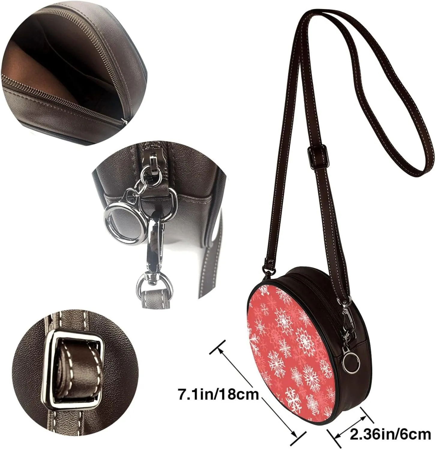 Round Crossbody Bag Small Circle Purse Zip Handbag for Women
