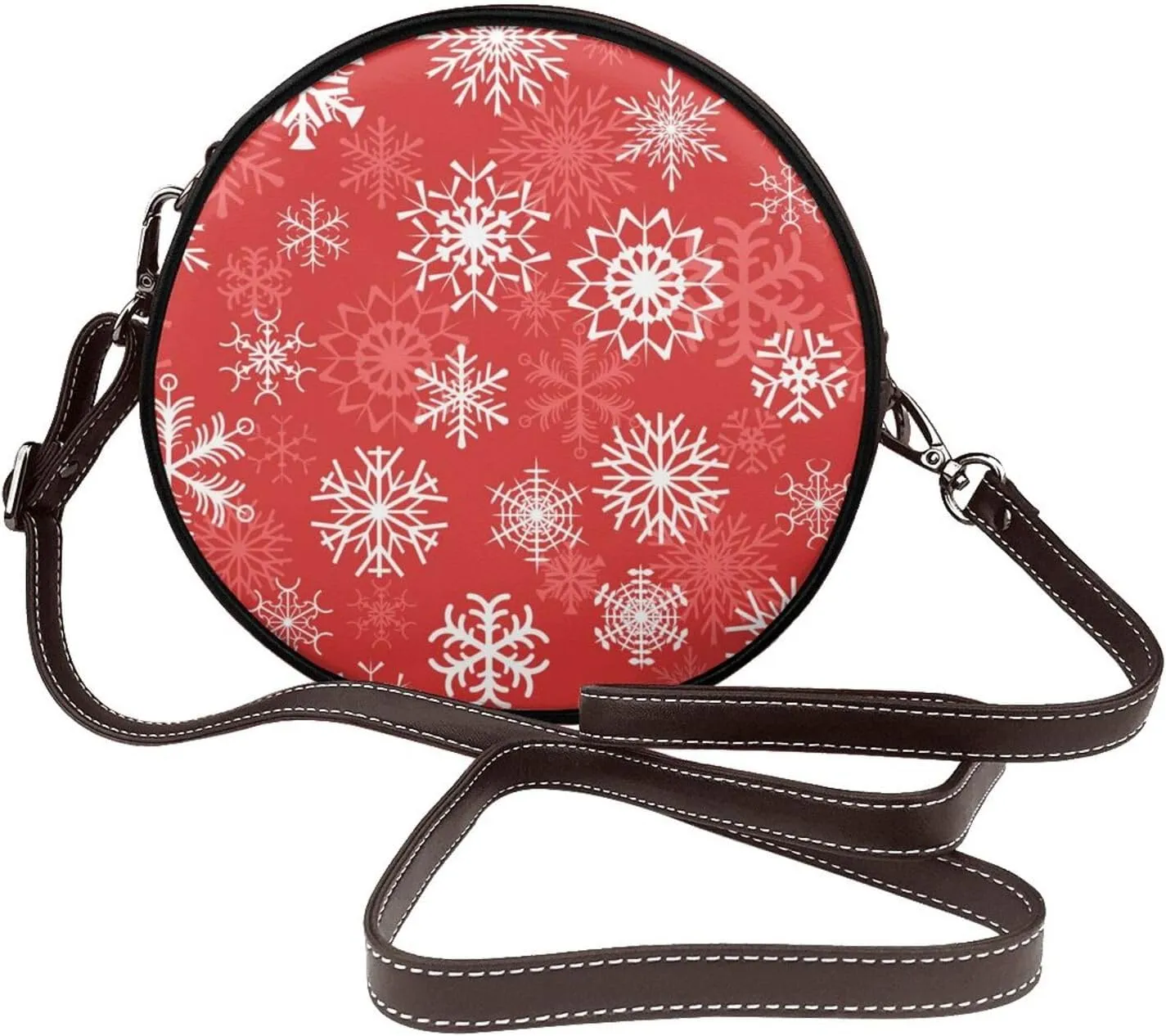 Round Crossbody Bag Small Circle Purse Zip Handbag for Women
