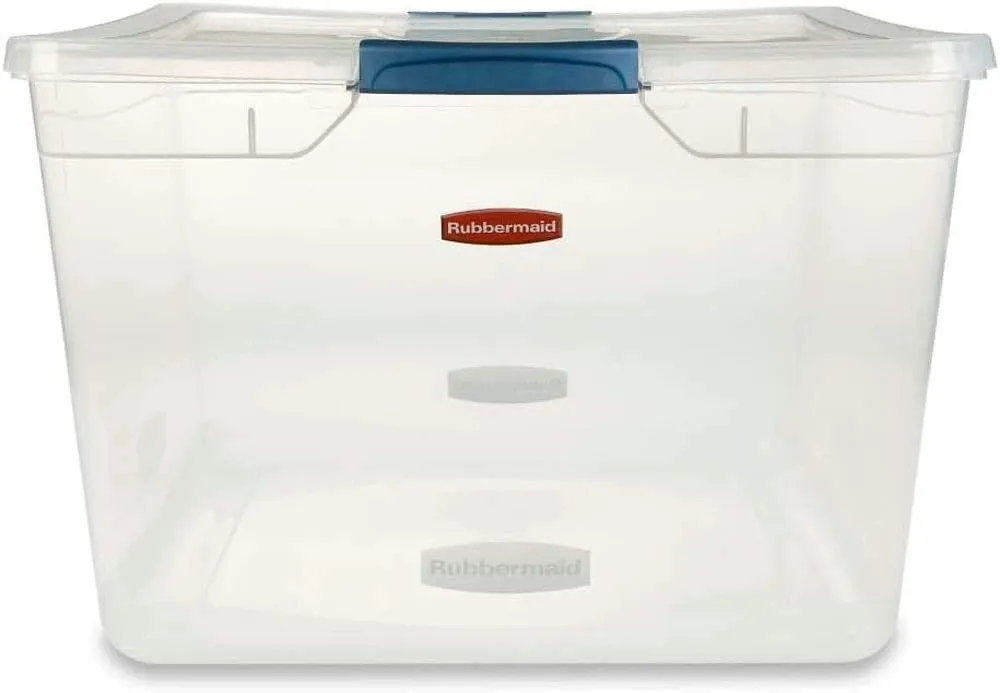 Rubbermaid Clever Store Latching Storage Tote Container, Clear, 71-quart (FG3Q3200CLMCB)