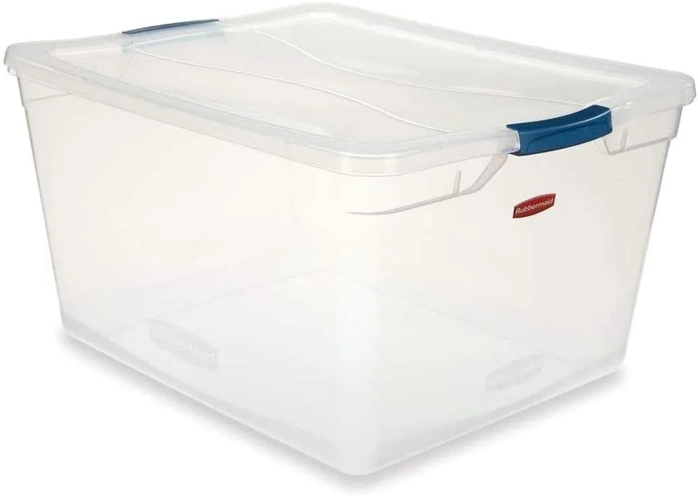Rubbermaid Clever Store Latching Storage Tote Container, Clear, 71-quart (FG3Q3200CLMCB)