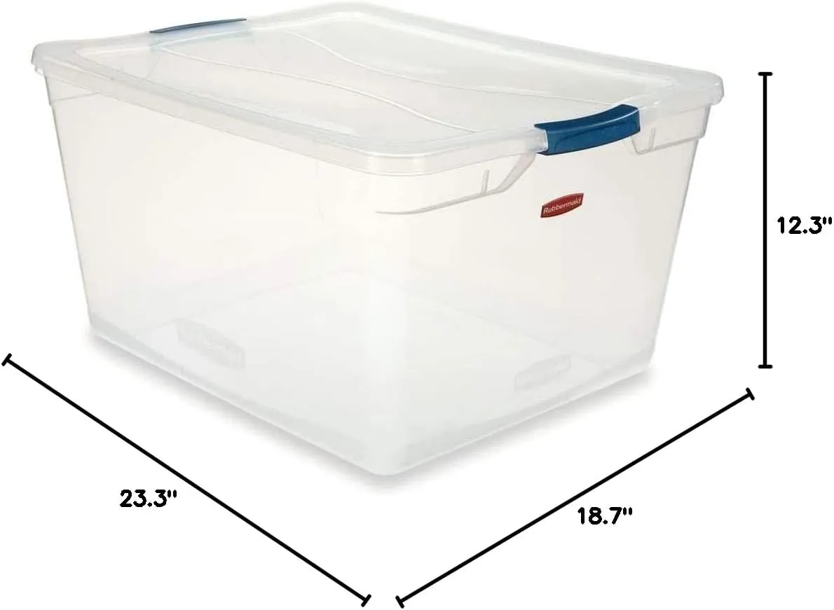 Rubbermaid Clever Store Latching Storage Tote Container, Clear, 71-quart (FG3Q3200CLMCB)