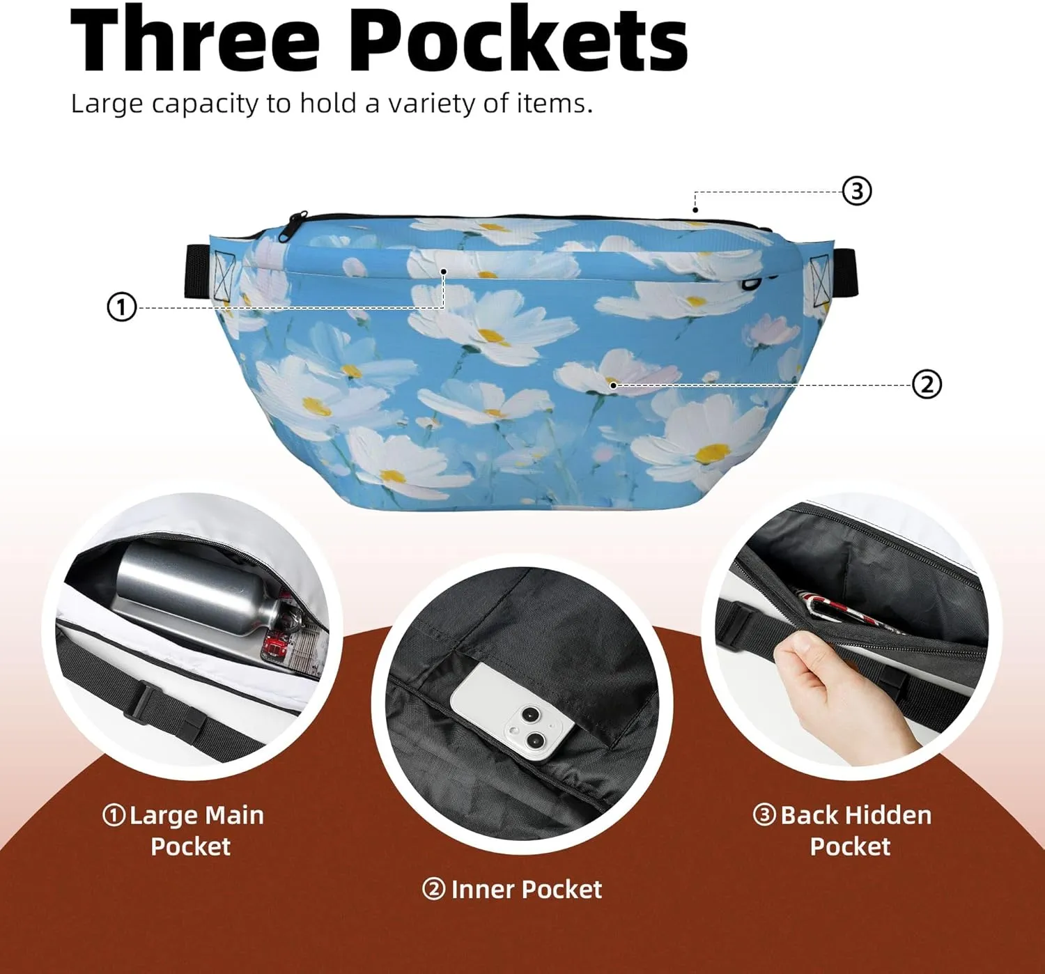 Running Waist Pack Flower Painting Blue 2-in-1 Fanny Pack and Crossbody Bag Hiking Daypack for Men Women Running Travel Hiking Daily Commute