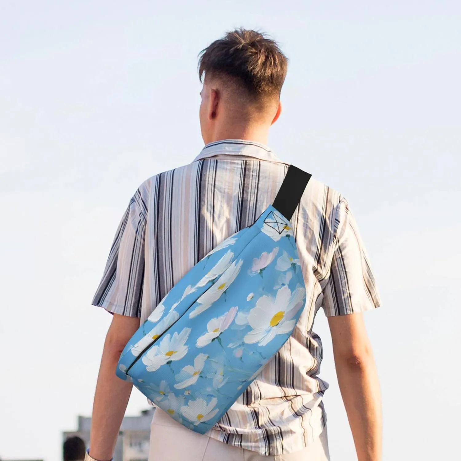 Running Waist Pack Flower Painting Blue 2-in-1 Fanny Pack and Crossbody Bag Hiking Daypack for Men Women Running Travel Hiking Daily Commute