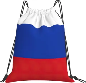 Russian Flag print Casual drawstring backpack fitness bag, fashionable, fit for sports travel and daily use