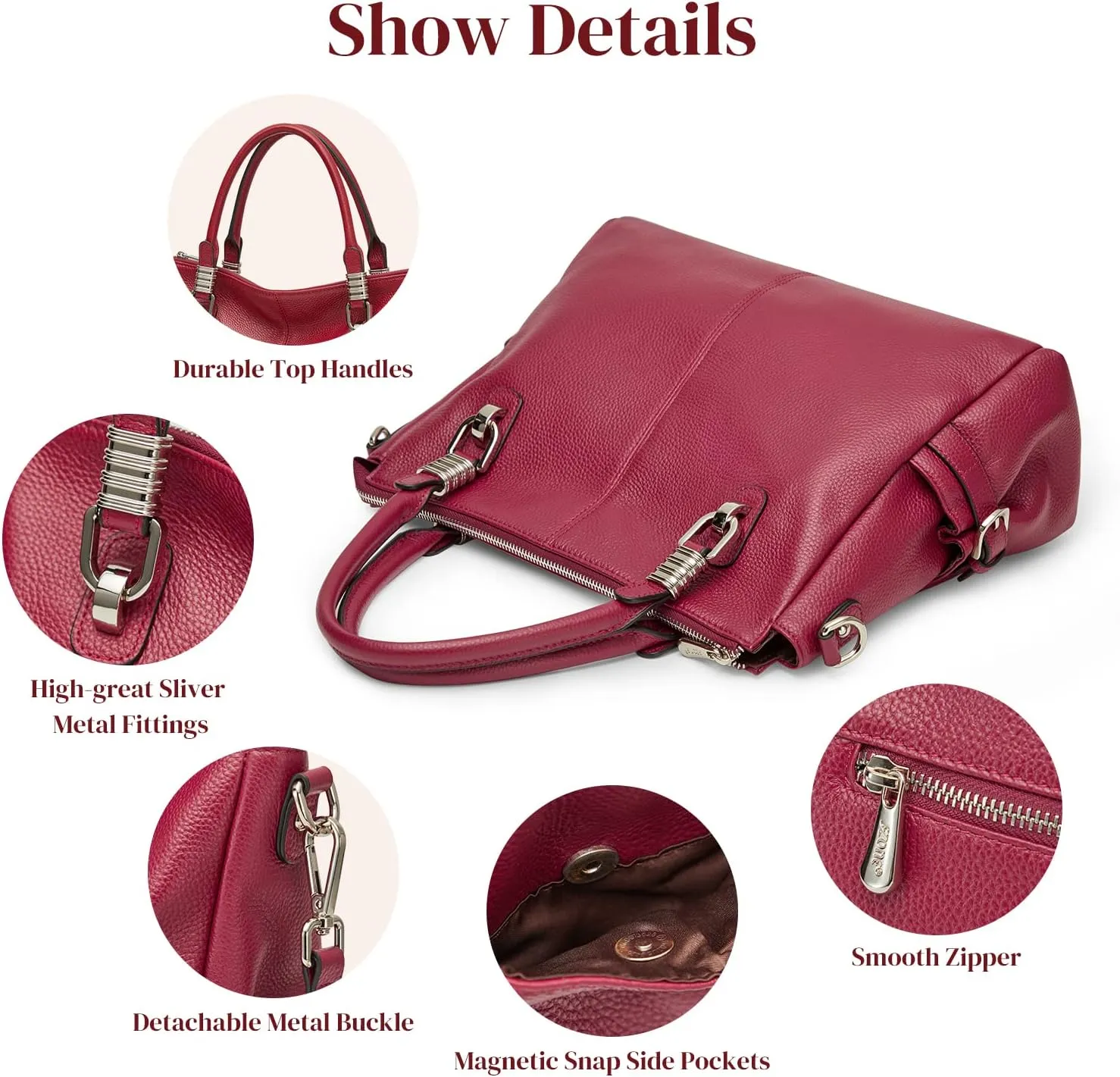 S-ZONE Women Genuine Leather Handbag Shoulder Purse Satchel Tote Crossbody Bag