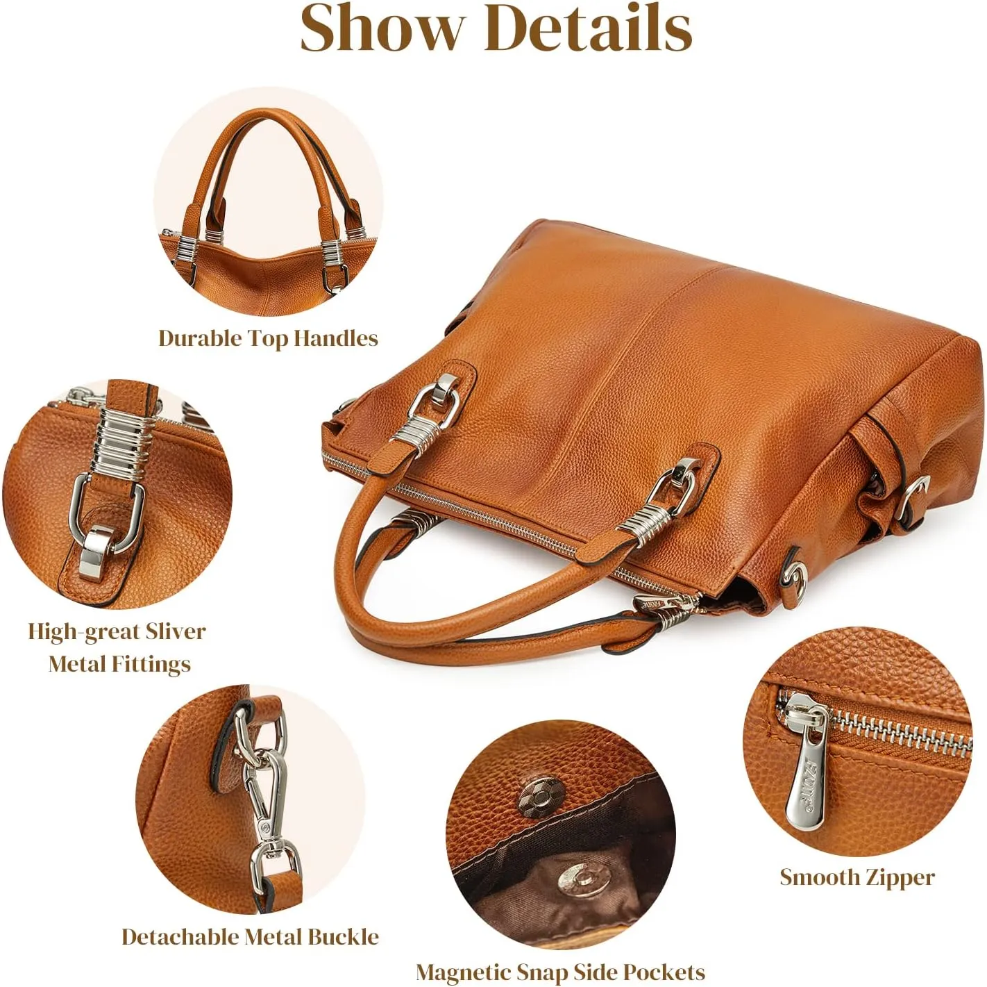 S-ZONE Women Genuine Leather Handbag Shoulder Purse Satchel Tote Crossbody Bag