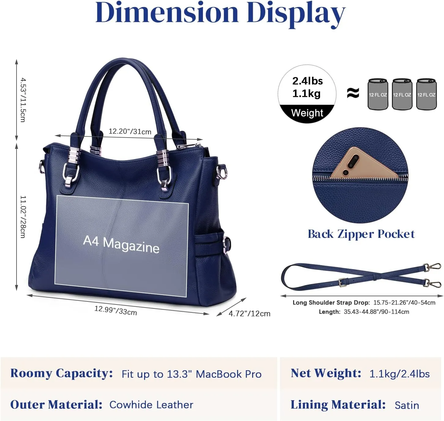 S-ZONE Women Genuine Leather Handbag Shoulder Purse Satchel Tote Crossbody Bag