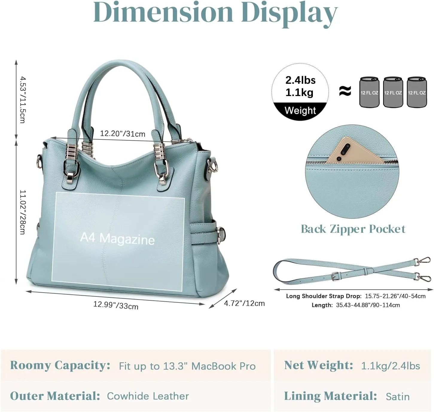 S-ZONE Women Genuine Leather Handbag Shoulder Purse Satchel Tote Crossbody Bag