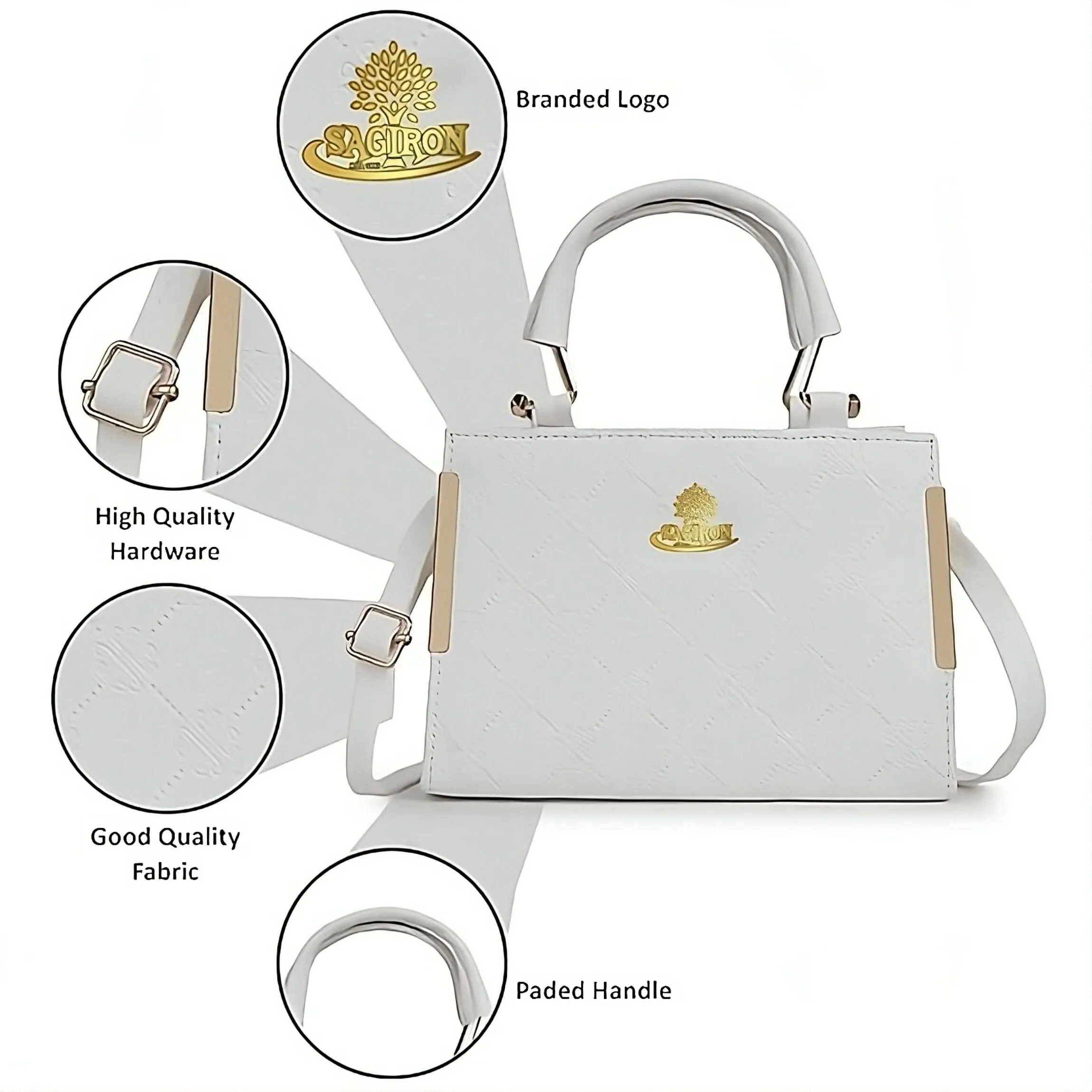 SAGIRON Women's White PU Leather Satchel – Stylish & Functional