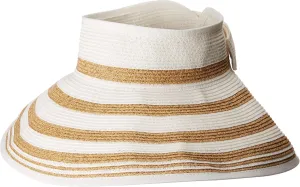 San Diego Hat Company UBV042 Roll Up Visor with Stripe Pattern and Bow Closure White One Size