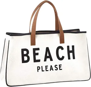 Santa Barbara Design Studio Tote Bag For Women Hold Everything 100% Cotton Canvas Shoulder Bag, Large, Beach Please