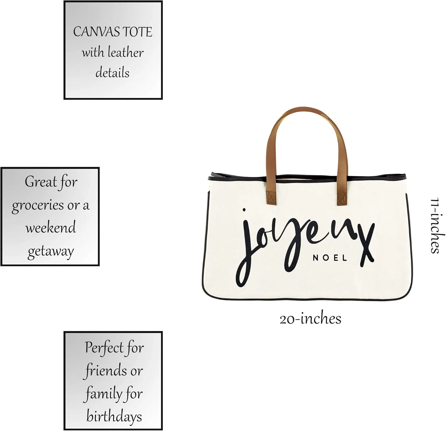 Santa Barbara Design Studio Tote Bag Holiday Collection Black and White 100% Cotton Canvas with Genuine Leather Handles