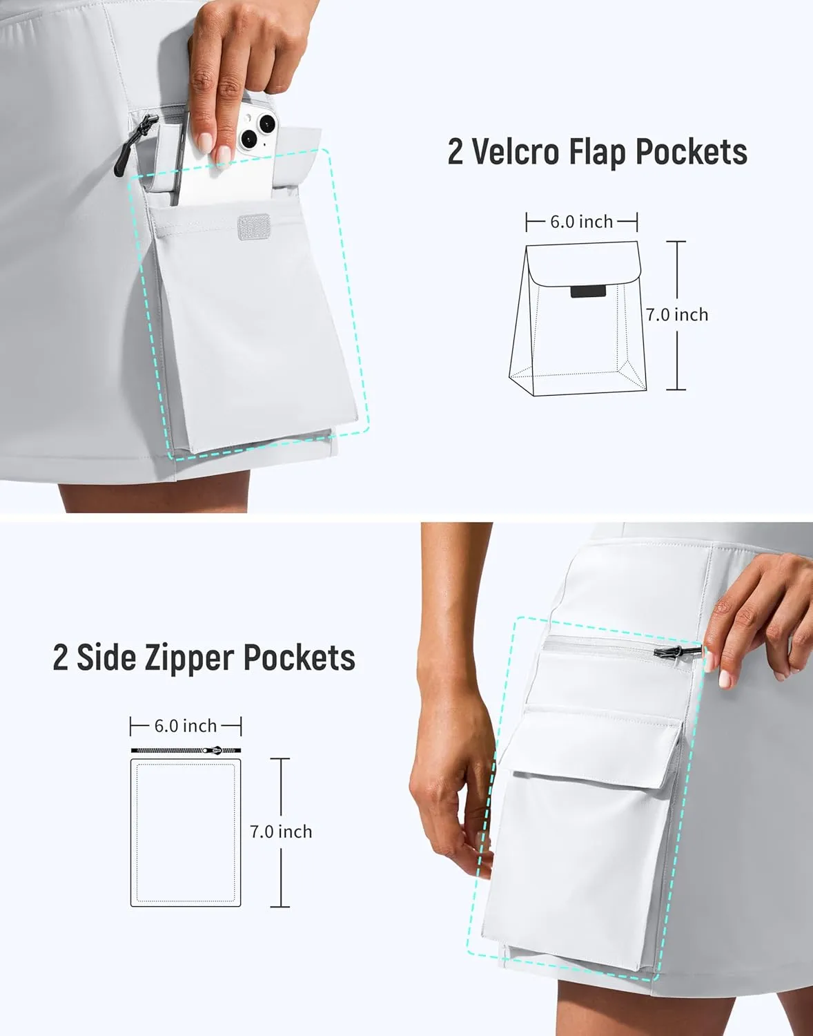 SANTINY 16" Cargo Skort with 6 Pockets Drawstring High Waisted Golf Travel Hiking Skorts for Women Dressy Casual Summer