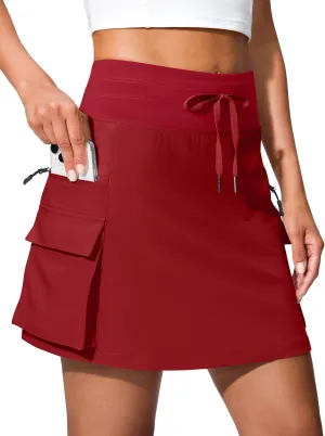 SANTINY 16" Cargo Skort with 6 Pockets Drawstring High Waisted Golf Travel Hiking Skorts for Women Dressy Casual Summer