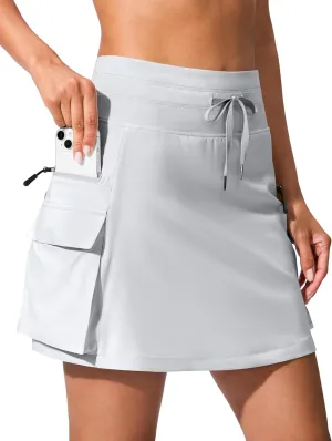 SANTINY 16" Cargo Skort with 6 Pockets Drawstring High Waisted Golf Travel Hiking Skorts for Women Dressy Casual Summer
