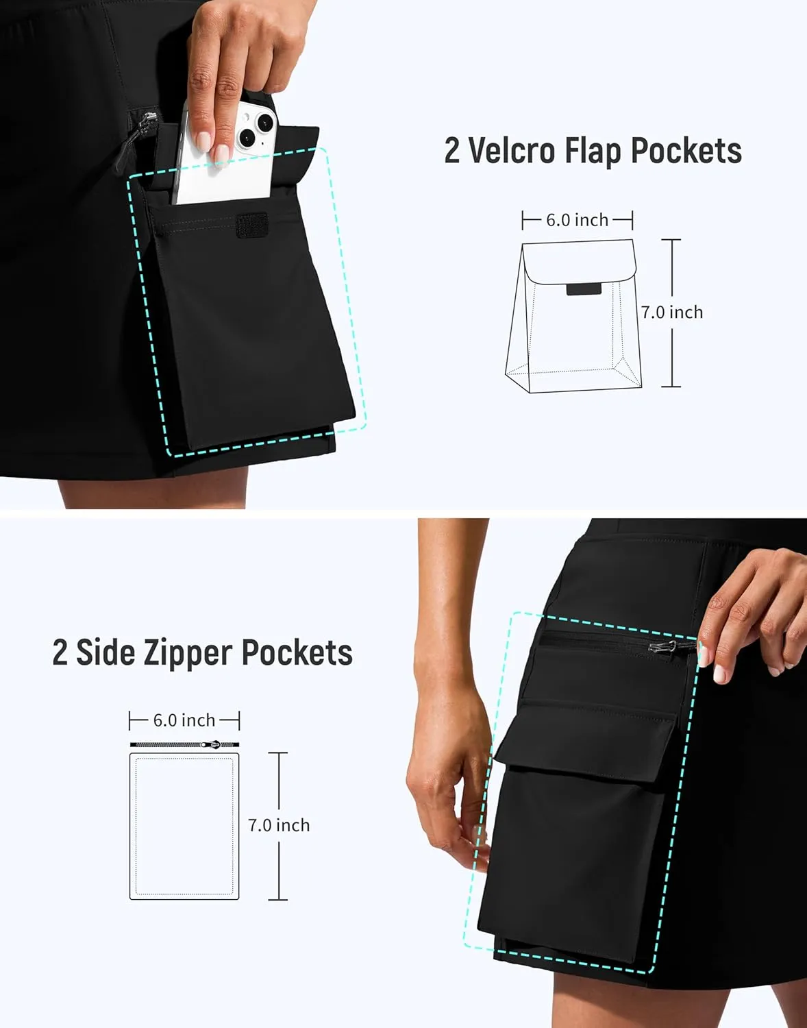 SANTINY 16" Cargo Skort with 6 Pockets Drawstring High Waisted Golf Travel Hiking Skorts for Women Dressy Casual Summer