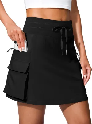 SANTINY 16" Cargo Skort with 6 Pockets Drawstring High Waisted Golf Travel Hiking Skorts for Women Dressy Casual Summer