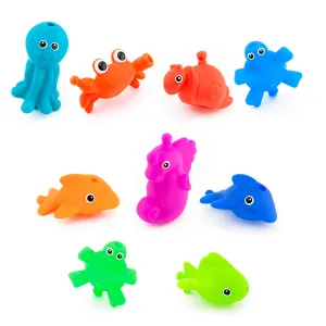 Sassy Snap and Squirt Sea Creatures - 6  Months Set of 9 Sea Characters Includes Storage Bag with Two Large Suction Cups