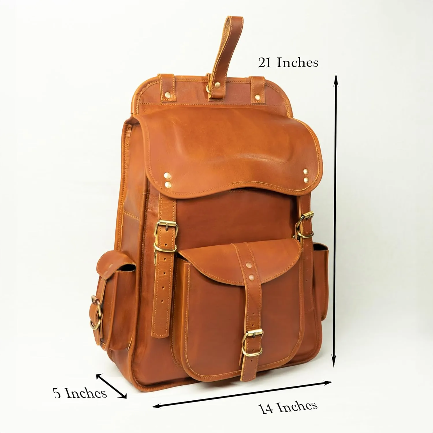 Satchel And Fable Vintage Full Grain 21 Inch Leather Laptop Large Backpack Casual Bookbag Daypack Camping Travel Rucksack Knapsack