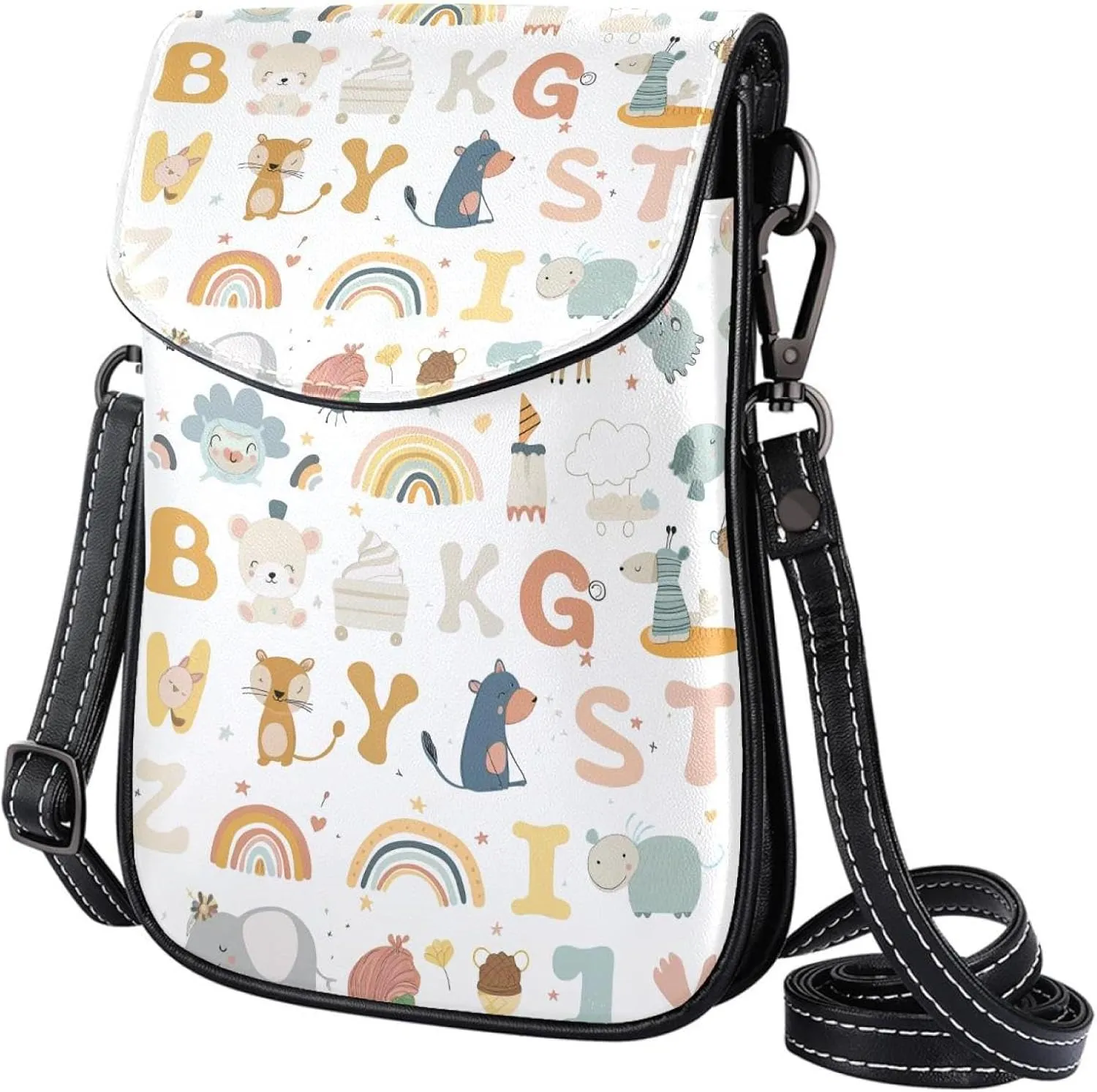 Satchel Bag Alphabet With Cute Animals Purse Crossbody Leather Messenger Bag For Women