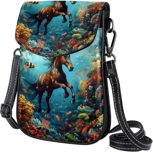 Satchel Bag Animal Horse Swimming Underwater Purse Crossbody Leather Messenger Bag For Women