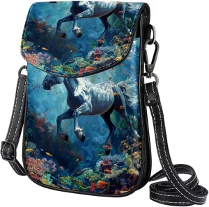 Satchel Bag Animal Horse Swimming Underwater Purse Crossbody Leather Messenger Bag For Women