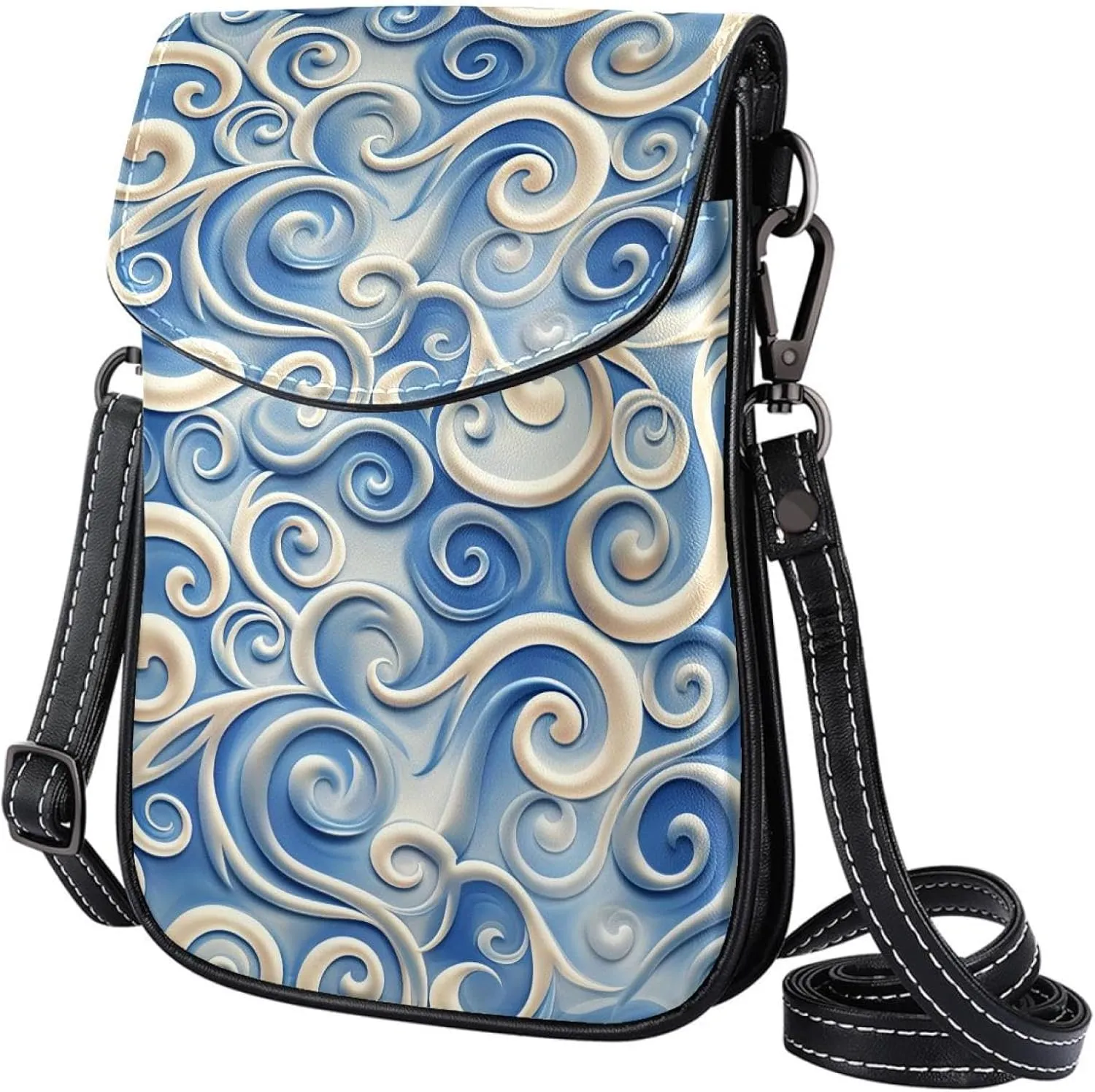 Satchel Bag Blue Swirls Purse Crossbody Leather Messenger Bag For Women
