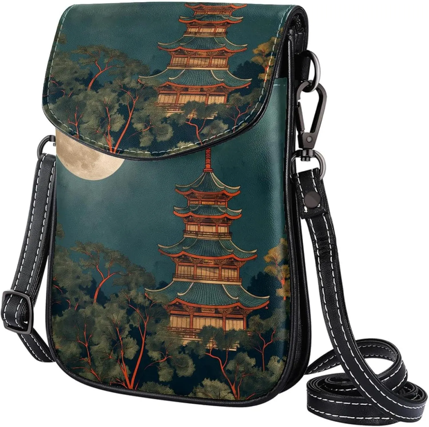 Satchel Bag Chinese Style Landscape Purse Crossbody Leather Messenger Bag For Women