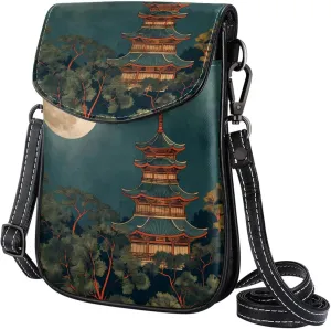 Satchel Bag Chinese Style Landscape Purse Crossbody Leather Messenger Bag For Women