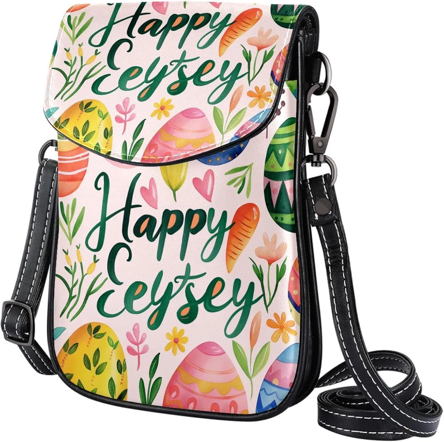 Satchel Bag Colorful Easter Eggs Happy Easter Purse Crossbody Leather Messenger Bag For Women