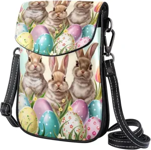 Satchel Bag Colorful Easter Eggs Rabbits Butterfly Purse Crossbody Leather Messenger Bag For Women