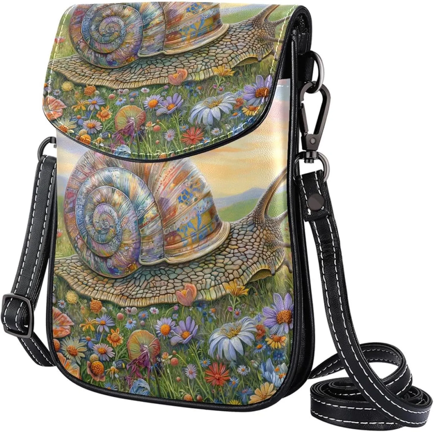 Satchel Bag Floral Blossom Snail Purse Crossbody Leather Messenger Bag For Women