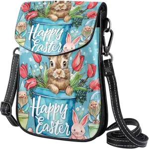 Satchel Bag Happy Easter Tulip Flowers Purse Crossbody Leather Messenger Bag For Women