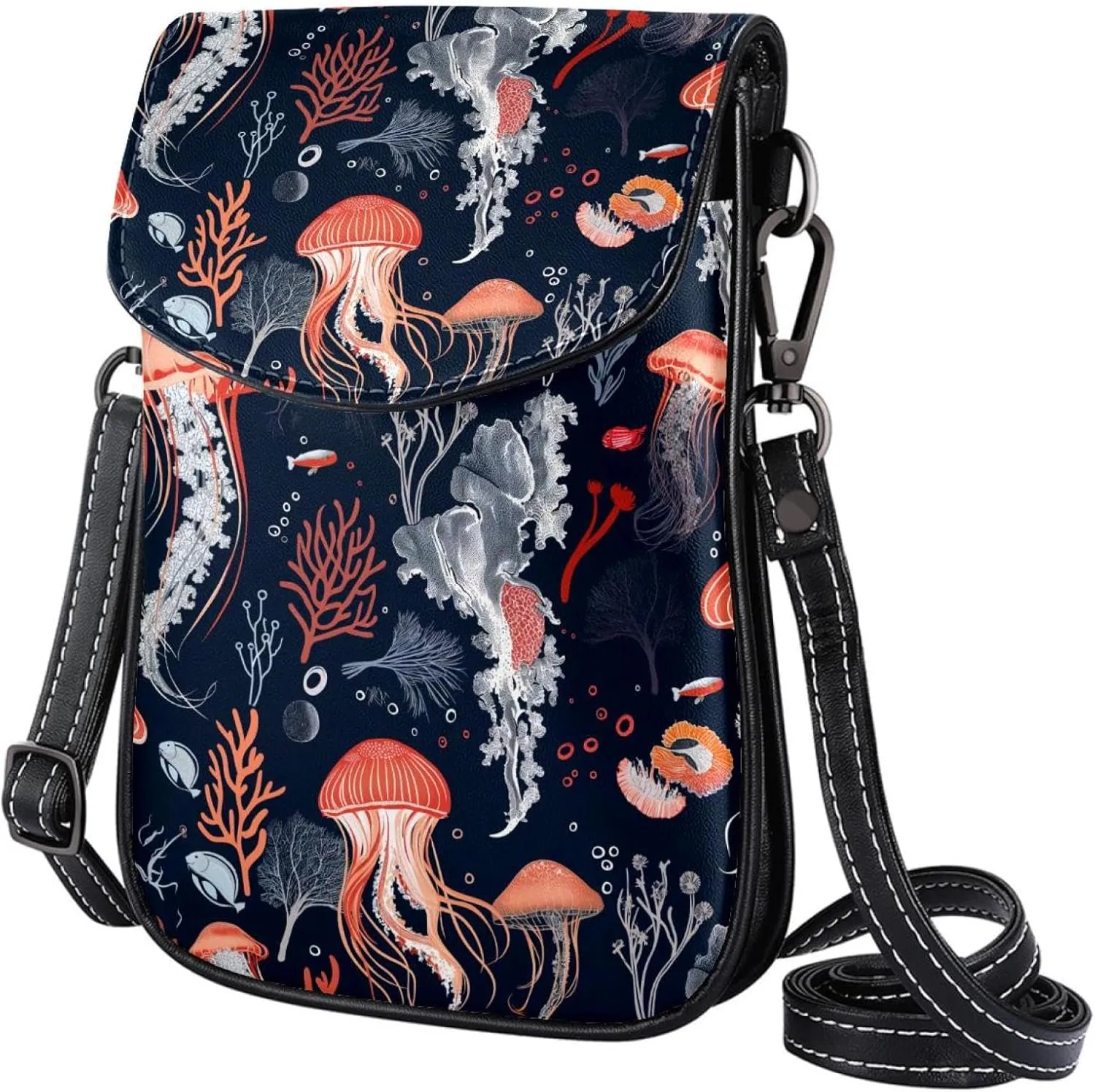 Satchel Bag Jellyfish Corals Seaweed Patterns Purse Crossbody Leather Messenger Bag For Women