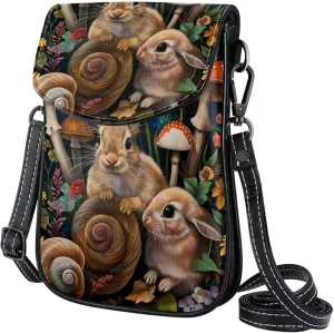 Satchel Bag Rabbits Snail Mushroom Flowers Purse Crossbody Leather Messenger Bag For Women