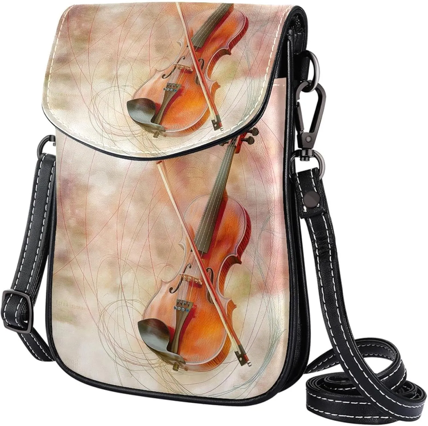 Satchel Bag Violin With Swirling Purse Crossbody Leather Messenger Bag For Women