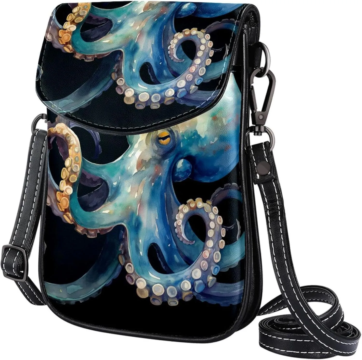 Satchel Bag Watercolor Octopus Purse Crossbody Leather Messenger Bag For Women