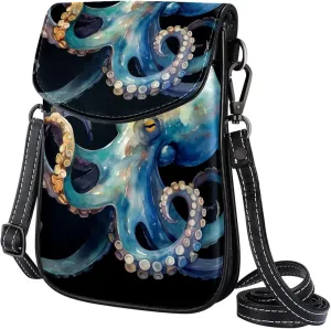 Satchel Bag Watercolor Octopus Purse Crossbody Leather Messenger Bag For Women