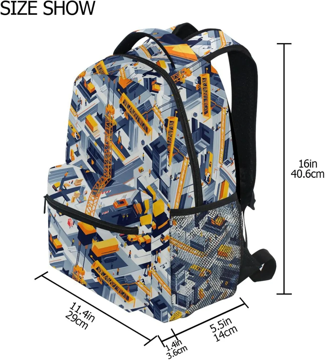 School Backpack for Men and Women Fashion School Book Bag with Chest Strap Gift Men & Women Construction Scene Concrete Mixer Truck
