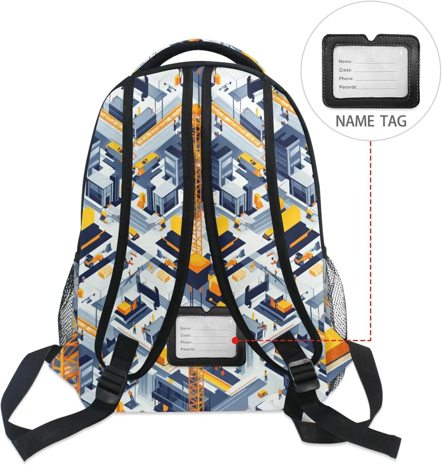 School Backpack for Men and Women Fashion School Book Bag with Chest Strap Gift Men & Women Construction Scene Concrete Mixer Truck
