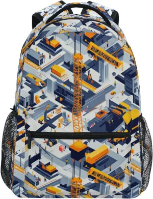 School Backpack for Men and Women Fashion School Book Bag with Chest Strap Gift Men & Women Construction Scene Concrete Mixer Truck