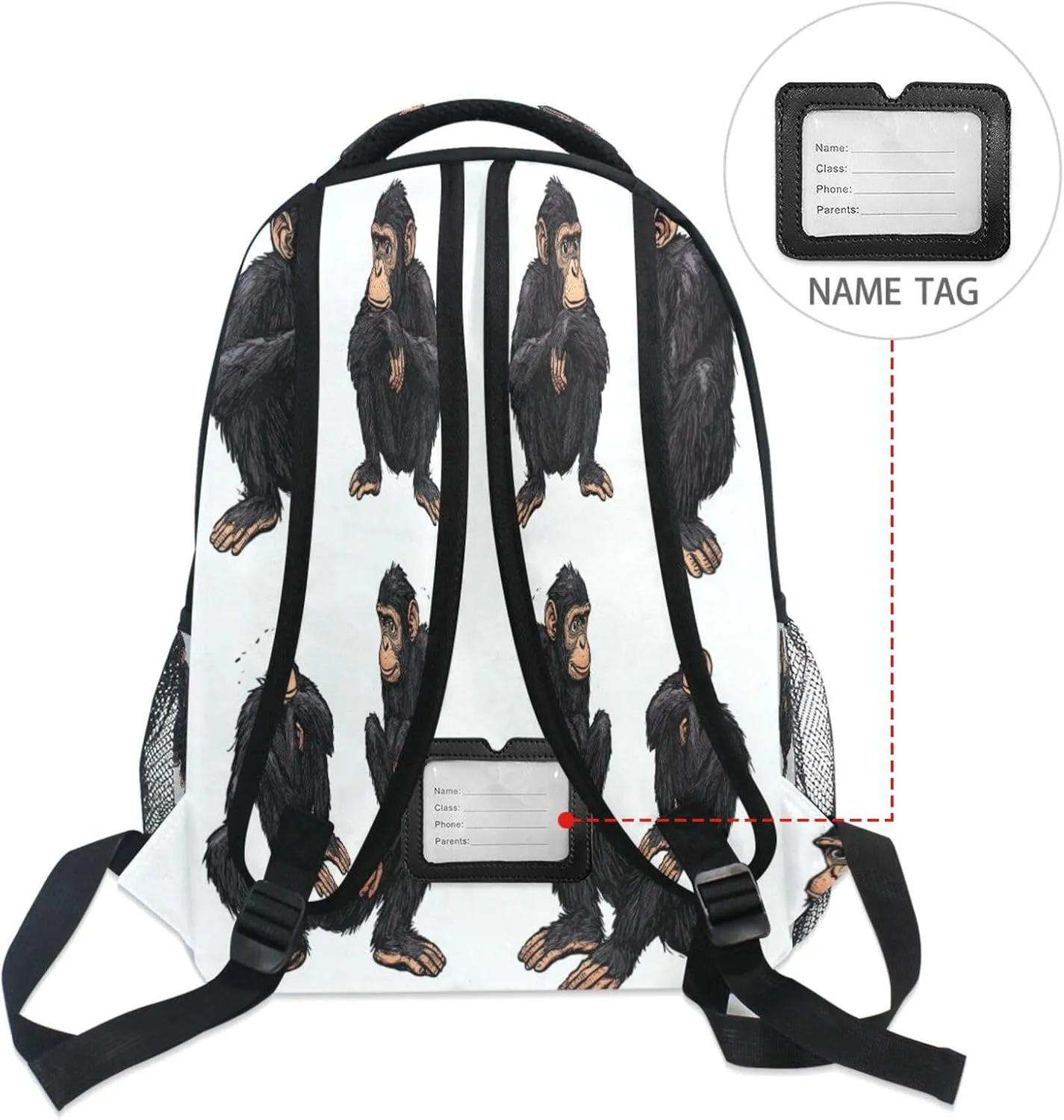 School Backpack for Men Women Waterproof Outdoor Backpack with Chest Strap Gift Men & Women Cartoon Rhinopithecus White