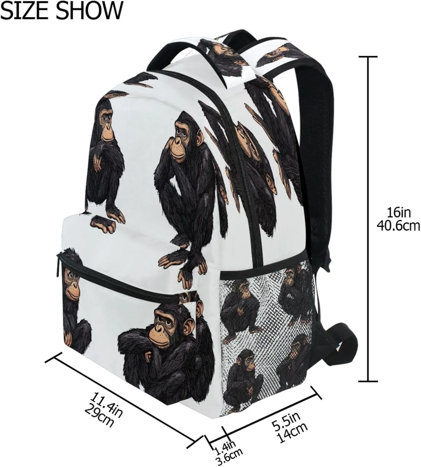 School Backpack for Men Women Waterproof Outdoor Backpack with Chest Strap Gift Men & Women Cartoon Rhinopithecus White